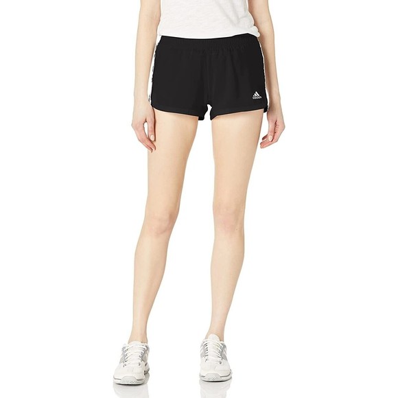 Adidas Pacer 3 Stripes Woven Shorts Women L Black White Lightweight Athletic NEW - Picture 2 of 9